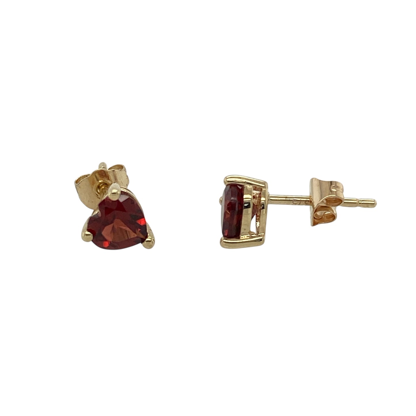 9ct Gold & Garnet Heart Stud Earrings