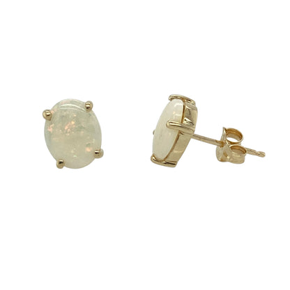 14ct Gold & Opalique Set Oval Stud Earrings