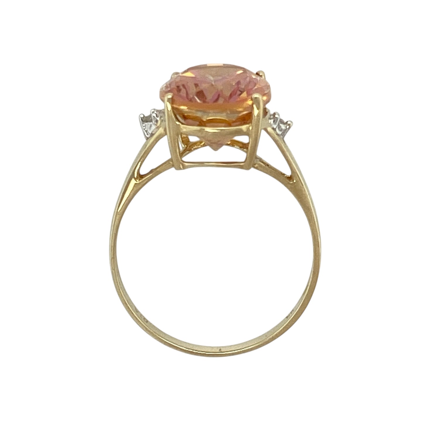 9ct Gold Diamond & Pink/Orange Stone Ring