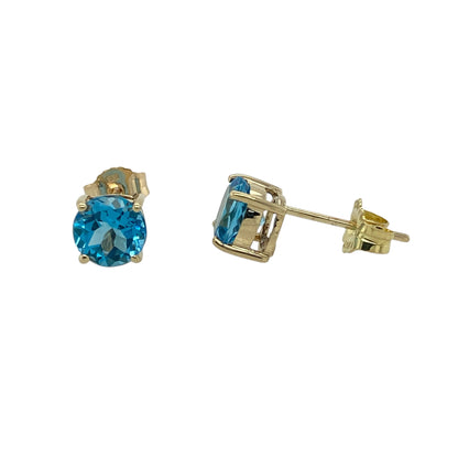 9ct Gold & Blue Stone Round Stud Earrings