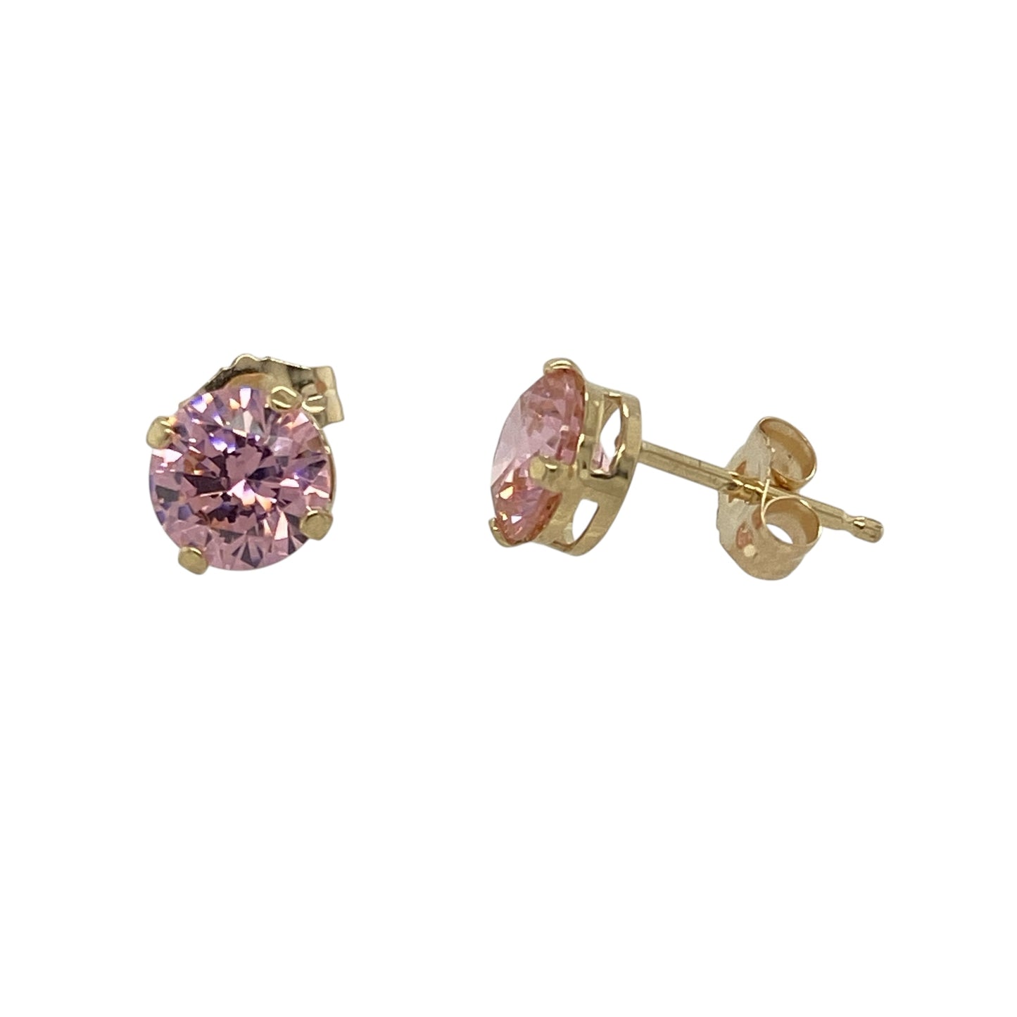 9ct Gold & Pink Stone Round Stud Earrings