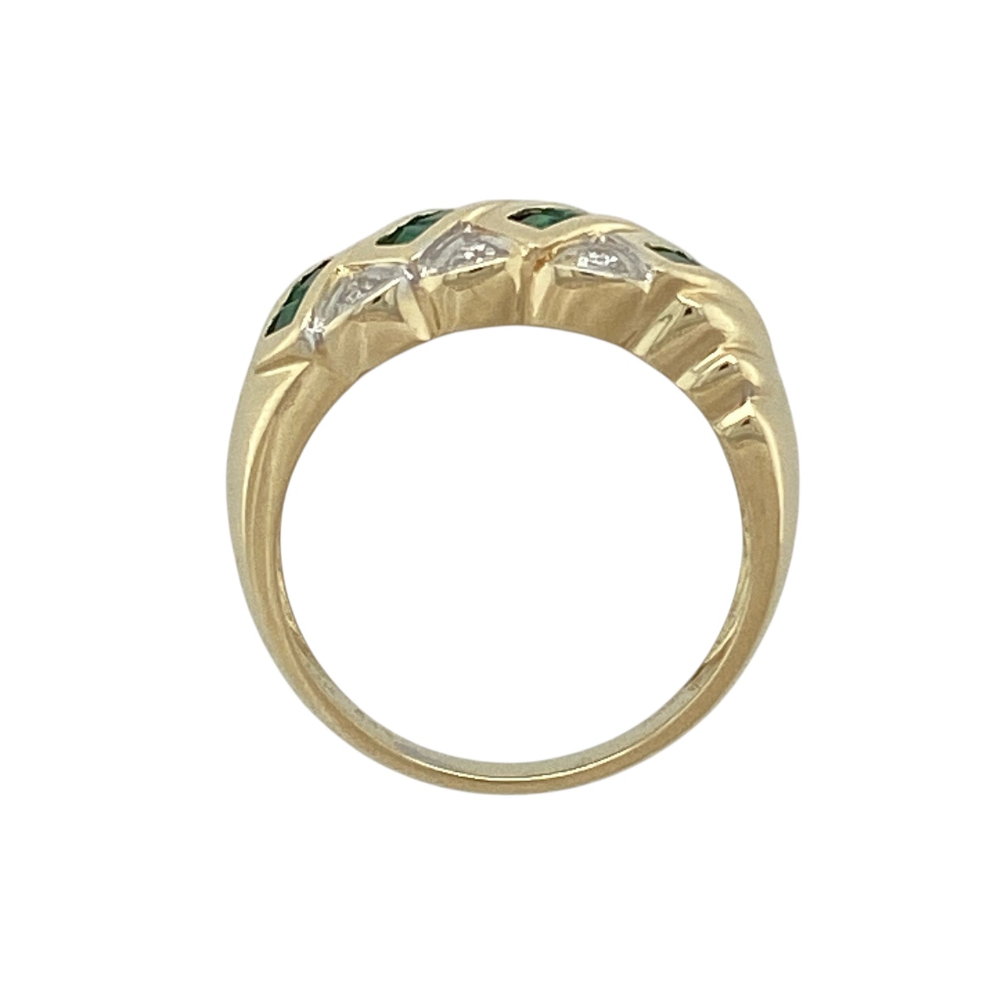 14ct Gold Diamond & Emerald Set Band Ring