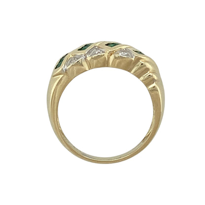 14ct Gold Diamond & Emerald Set Band Ring