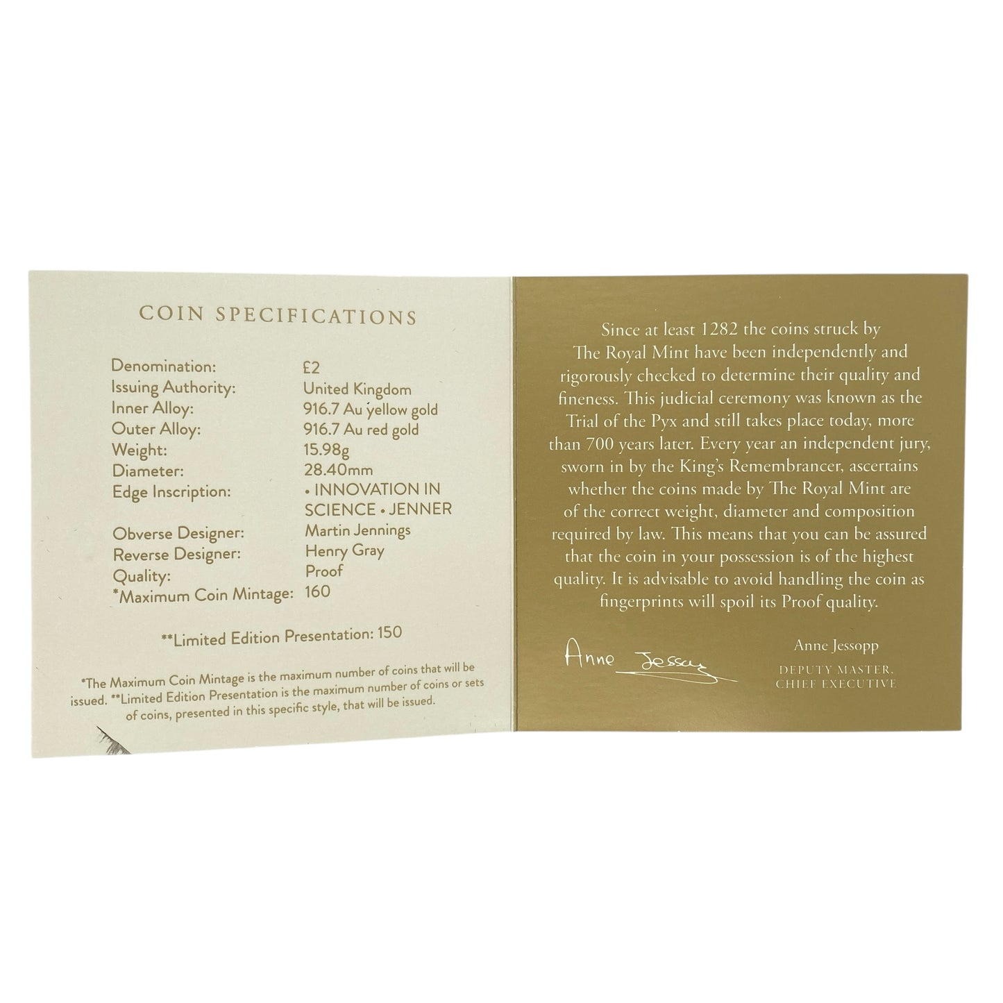 2023 Edward Jenner UK 22ct Gold £2 Gold Proof Coin