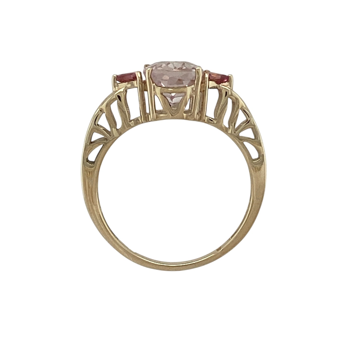 9ct Gold & Pink Stone Set Trilogy Ring