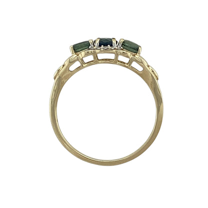 9ct Gold Green Stone & Cubic Zirconia Set Trilogy Ring