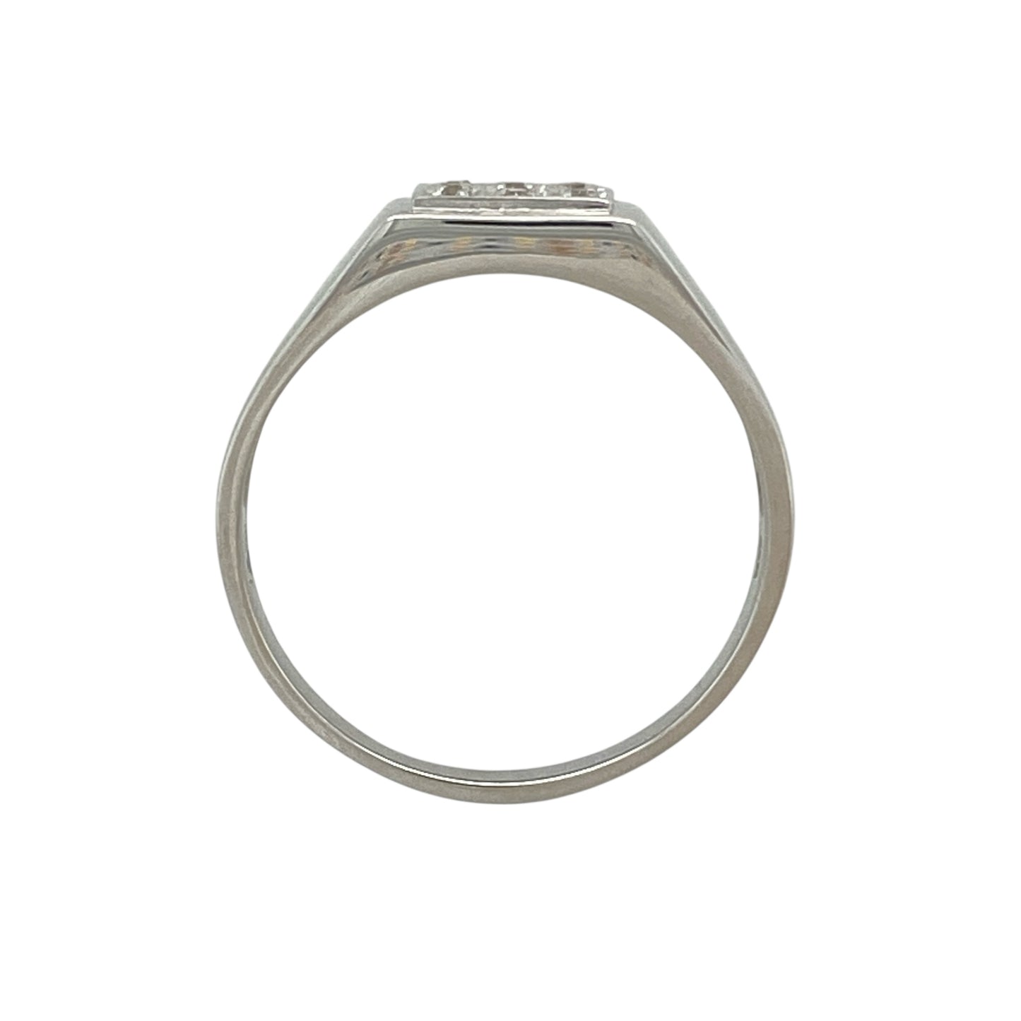 9ct White Gold & Diamond Set Square Signet Ring