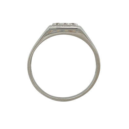 9ct White Gold & Diamond Set Square Signet Ring
