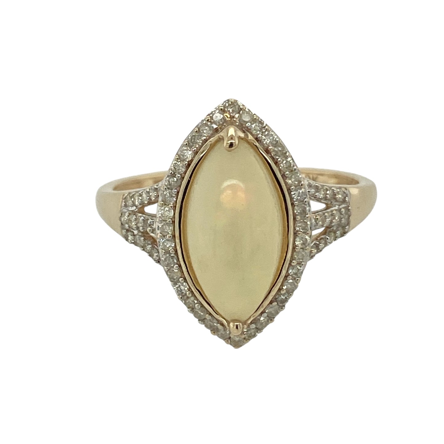 9ct Gold Diamond & Opalique Set Marquise Ring