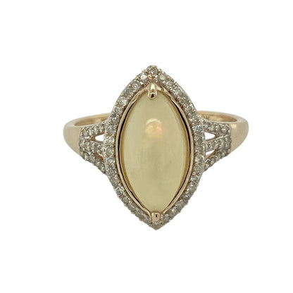 9ct Gold Diamond & Opalique Set Marquise Ring
