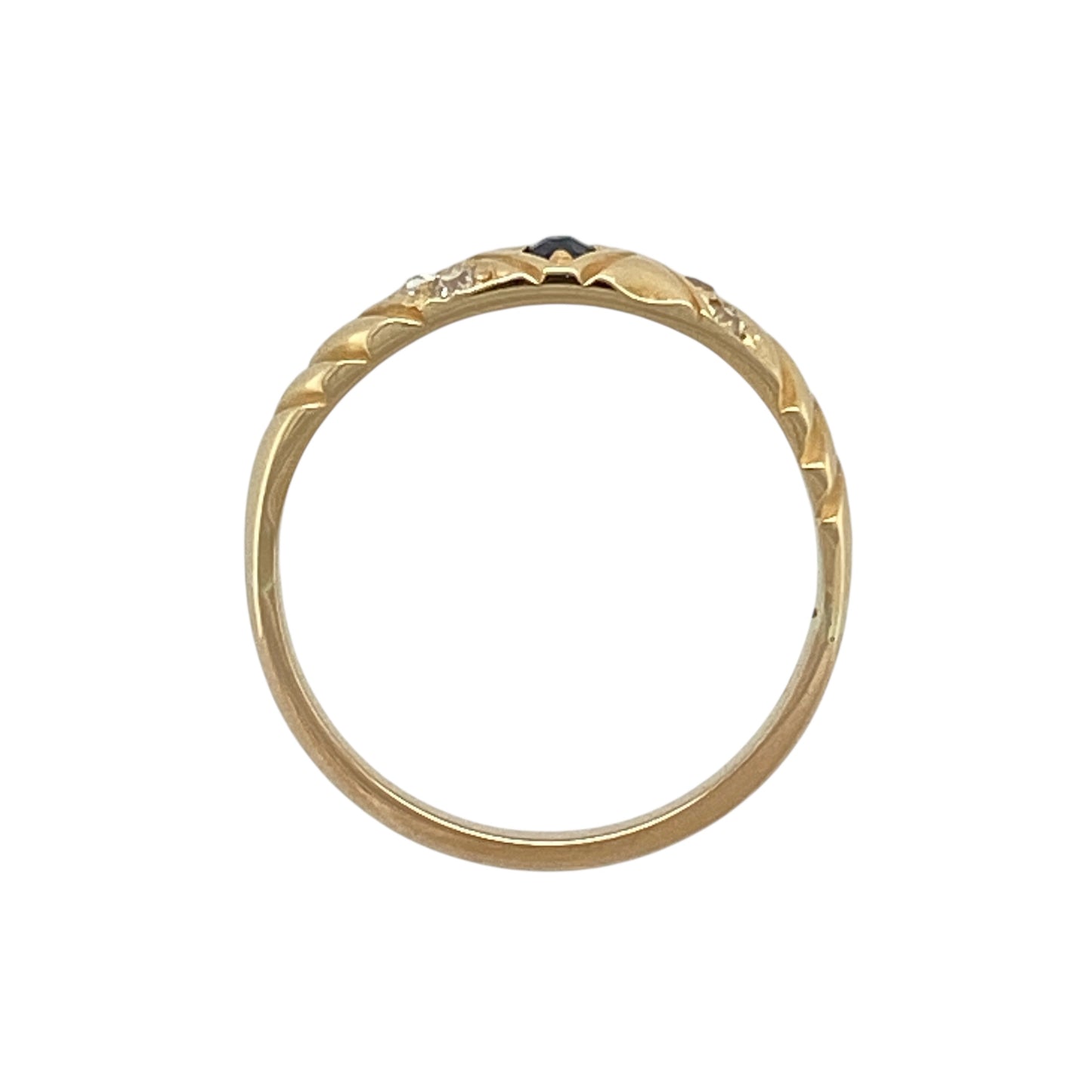 18ct Gold Diamond & Sapphire Set Ribbed Band Ring