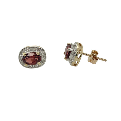 9ct Gold Diamond & Garnet Set Halo Stud Earrings