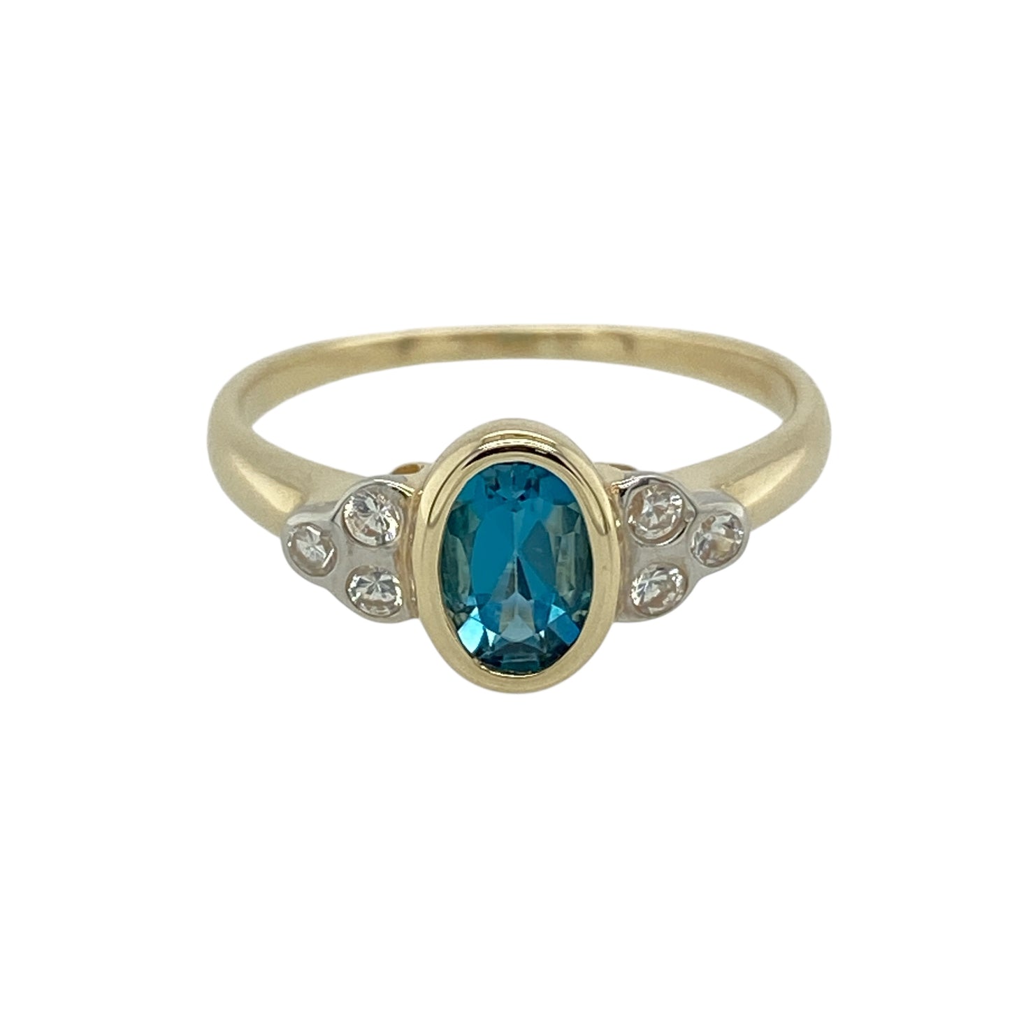 9ct Gold Blue Topaz & Cubic Zirconia Set Ring