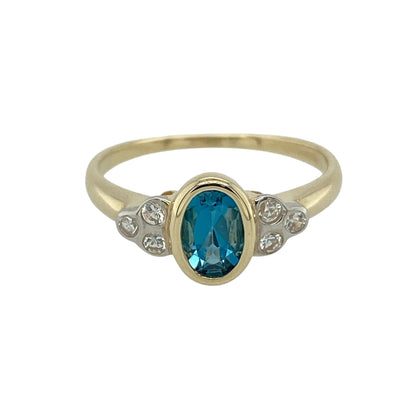 9ct Gold Blue Topaz & Cubic Zirconia Set Ring
