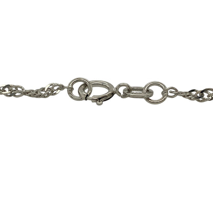 Bring delicate sparkle and timeless elegance to your jewellery collection with this pre-owned 9ct white gold Singapore bracelet, offering refined style in a lightweight design.

Design: The bracelet features a classic Singapore link pattern, known for its twisted, light-catching design that adds subtle movement and shimmer.
Material: Made from 9-carat white gold, the bright polished finish enhances the intricate links and gives the bracelet a clean, contemporary look.