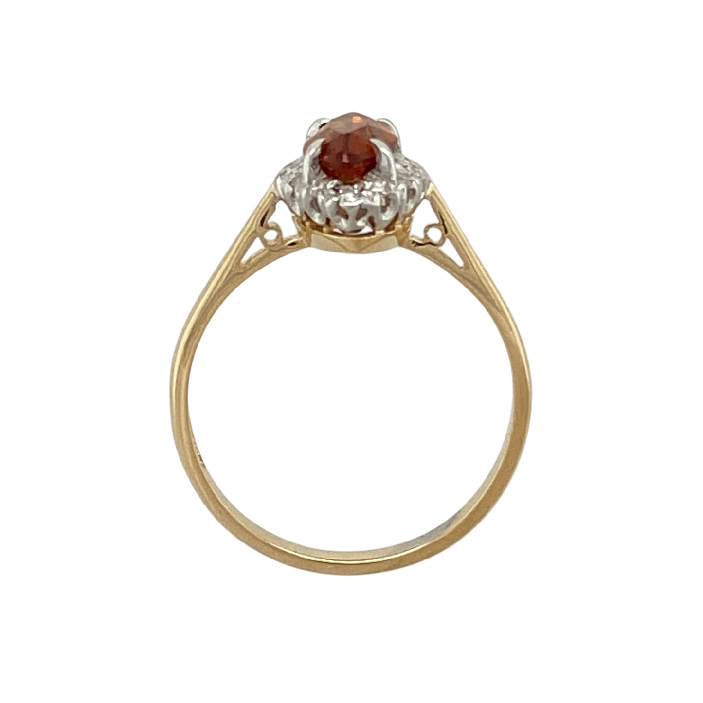 9ct Gold Diamond & Orange Stone Marquise Cluster Ring