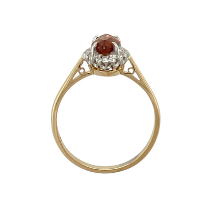 9ct Gold Diamond & Orange Stone Marquise Cluster Ring