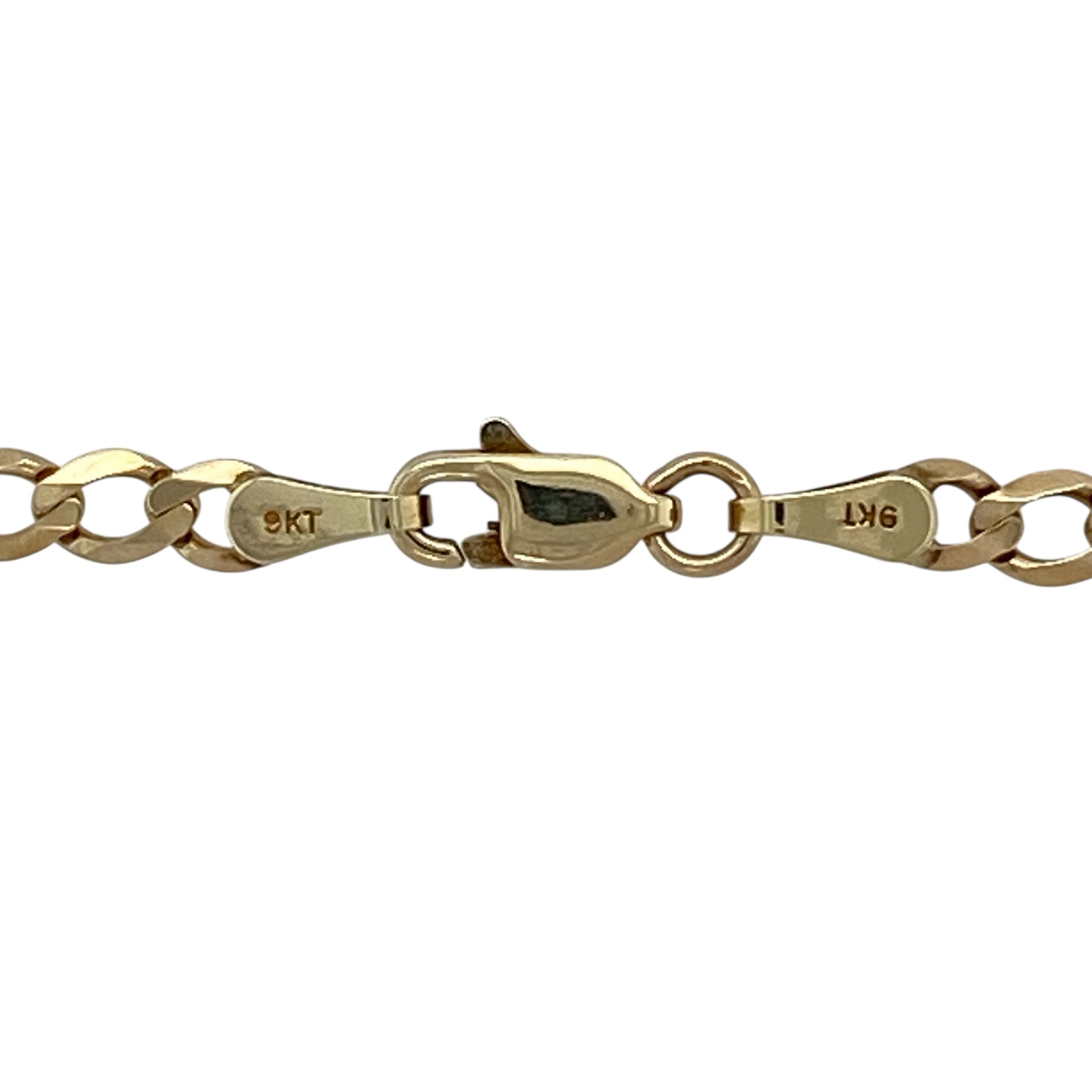 Bring timeless style and everyday wearability to your jewellery collection with this pre-owned 9ct yellow gold curb chain, a classic design that offers versatility and enduring appeal.

Design: The chain features a traditional curb link style with flat, closely interlocking links that sit smoothly against the neckline. With an approximate link width of 3mm, it provides a balanced and understated look suitable for daily wear.