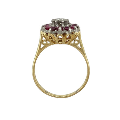 18ct Gold Diamond & Ruby Set Cluster Ring