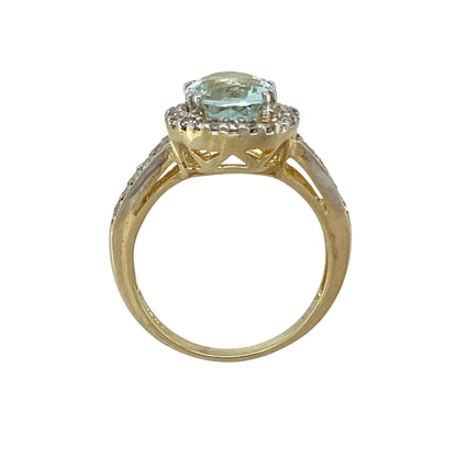9ct Gold Diamond & Aquamarine Set Halo Ring