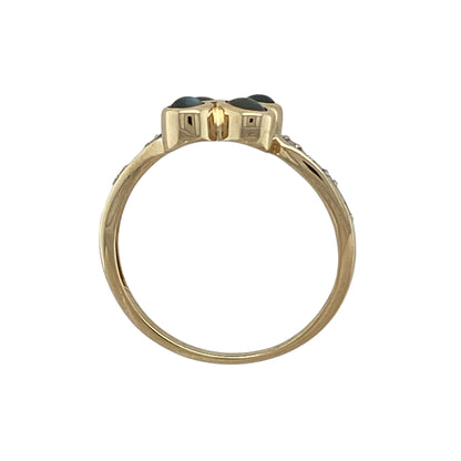 9ct Gold Diamond & Cats Eye Set Flower/Vine Style Ring