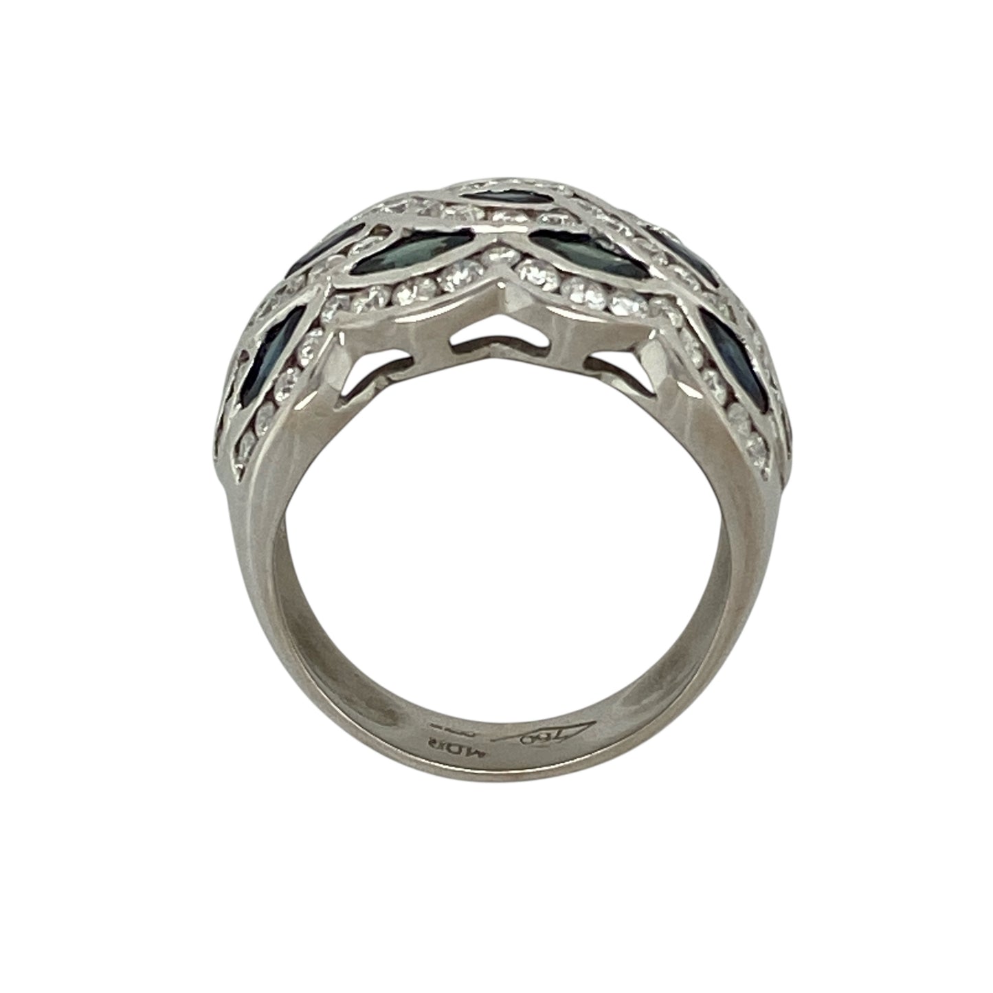 18ct White Gold Diamond & Sapphire Set Wide Band Ring