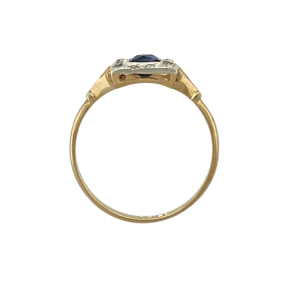 18ct Gold Diamond & Sapphire Set Art Deco Style Vintage Ring