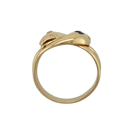 18ct Gold Diamond & Sapphire Set Double Head Snake Ring