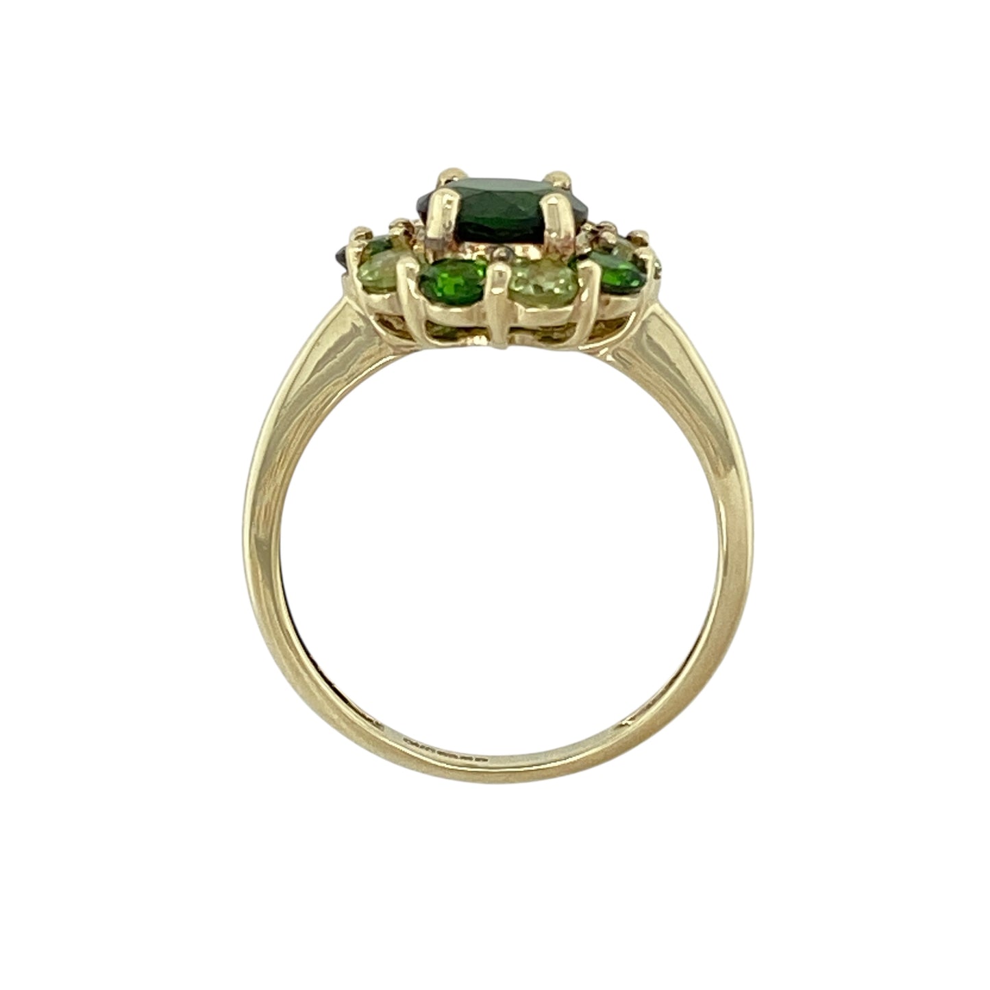 9ct Gold & Three Tone Green Stones Cluster Ring
