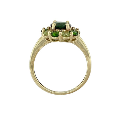 9ct Gold & Three Tone Green Stones Cluster Ring
