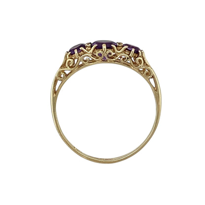 9ct Gold & Amethyst Set Trilogy Set Ring