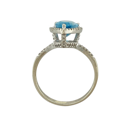 9ct White Gold Diamond & Blue Topaz Set Halo Ring