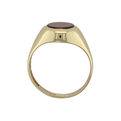 9ct Gold & Red Stone Set Oval Signet Ring