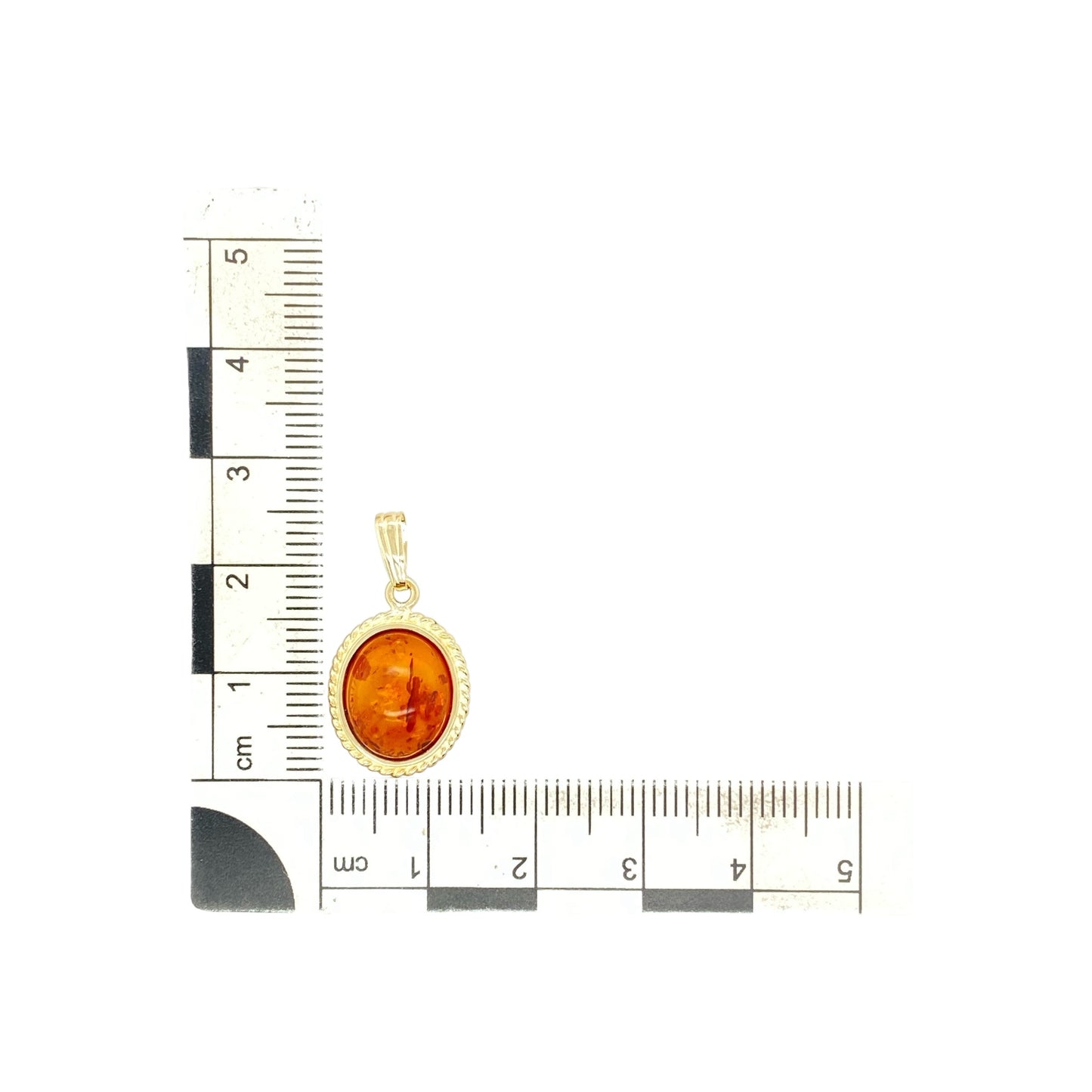 9ct Gold & Amber Set Patterned Edge Oval Pendant