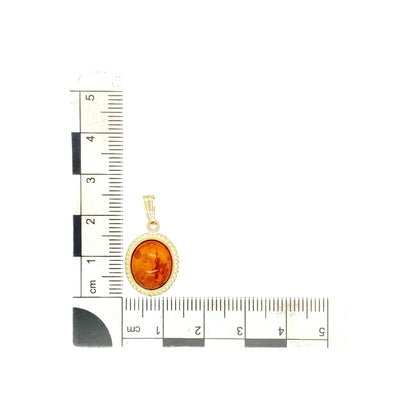 9ct Gold & Amber Set Patterned Edge Oval Pendant