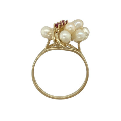 9ct Gold Ruby & Pearl Set Dress Ring