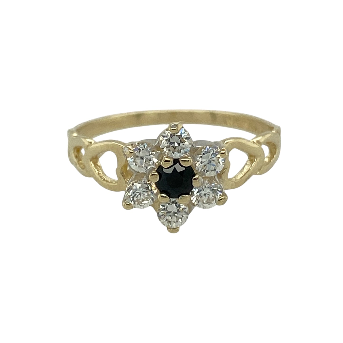 9ct Gold Sapphire & Cubic Zirconia Set Flower Cluster Ring