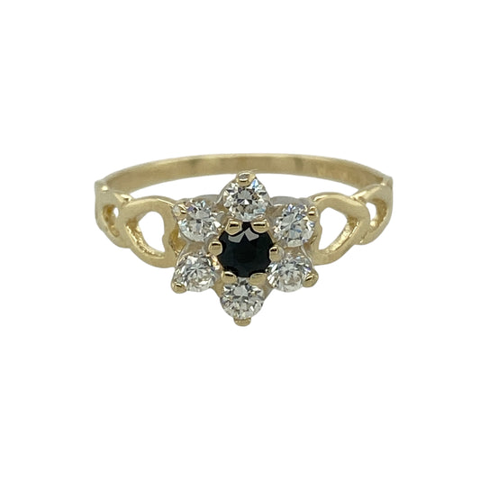 9ct Gold Sapphire & Cubic Zirconia Set Flower Cluster Ring