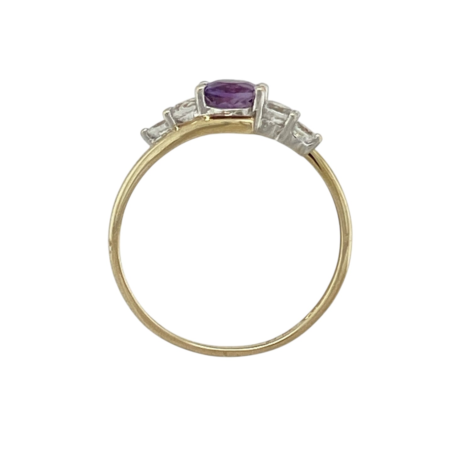 9ct Gold Amethyst & Cubic Zirconia Set Twist Ring