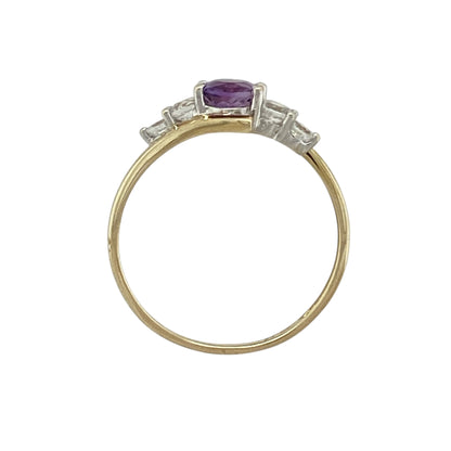9ct Gold Amethyst & Cubic Zirconia Set Twist Ring