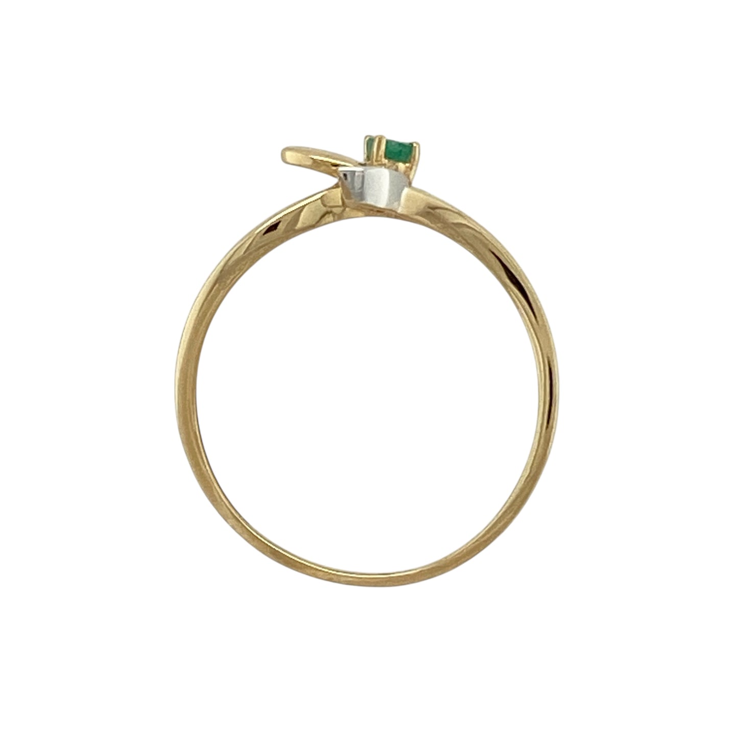18ct Gold Diamond & Emerald Set Leaf Style Twist Ring