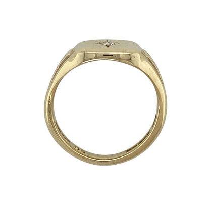 9ct Gold & Diamond Set Patterned Signet Ring