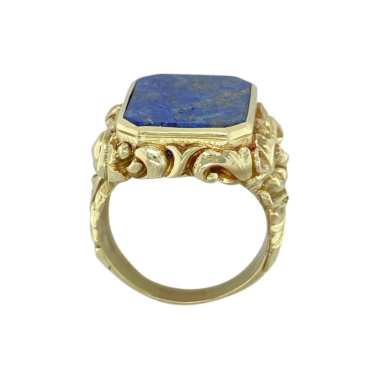 14ct Gold & Lapis Lazuli Set Ornate Dress Signet Ring