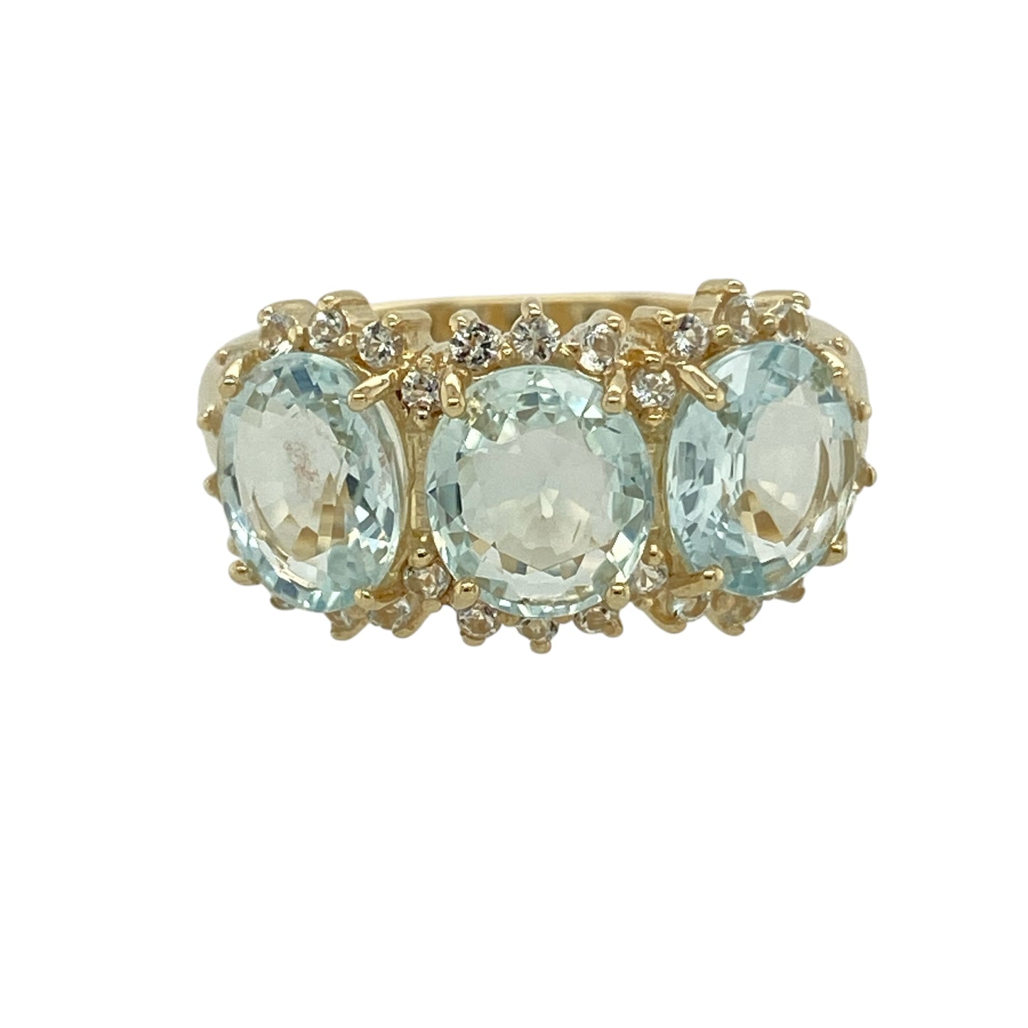 9ct Gold Aquamarine & White Topaz Set Ring