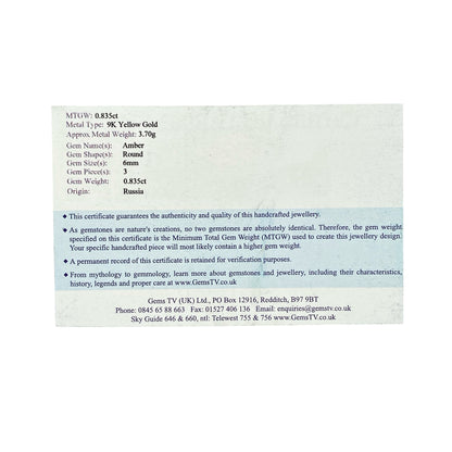 9ct Gold & Amber Set Trilogy Ring
