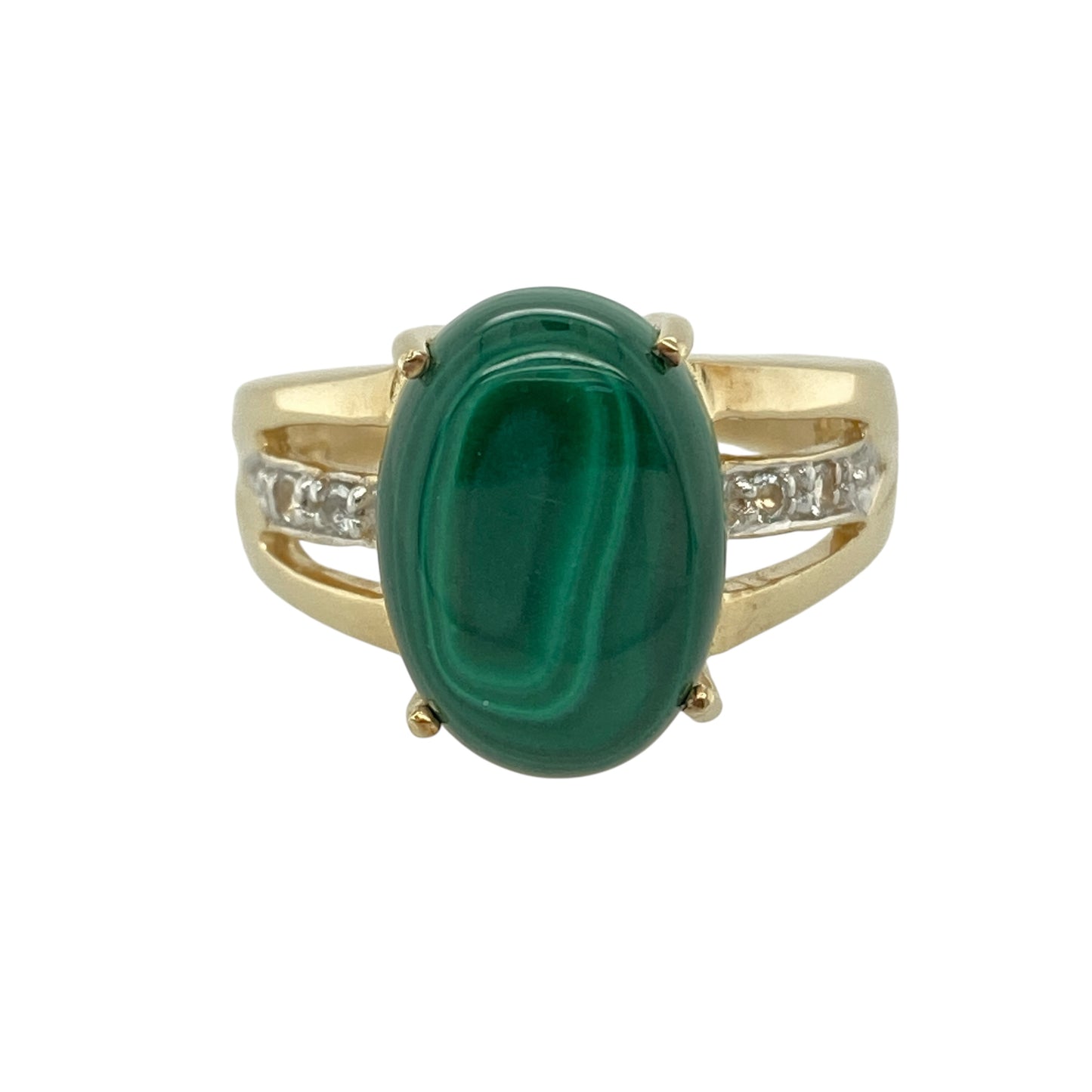 9ct Gold Malachite & White Topaz Set Ring