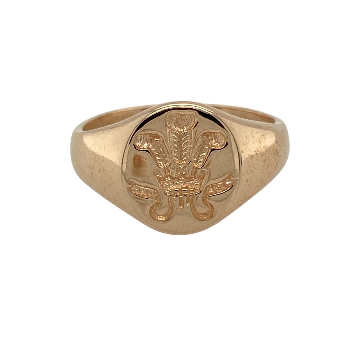 9ct Gold Welsh Three Feathers Oval Signet Ring