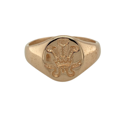 9ct Gold Welsh Three Feathers Oval Signet Ring
