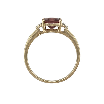 9ct Gold Diamond & Pink Stone Set Ring