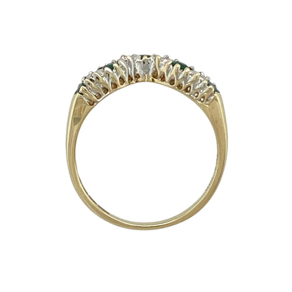 9ct Gold Diamond & Emerald Set Wishbone Ring
